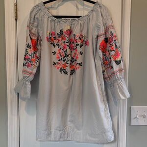 Free People Floral Embroidered Off-Shoulder Mini Dress. Size medium.